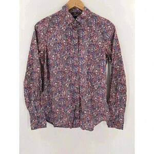 J. Crew Liberty Fabrics Blue & Floral Button Up Shirt Size 4 Excellent Condition